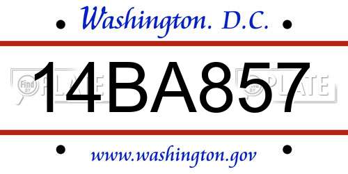 14BA857 District Of Columbia License Plate