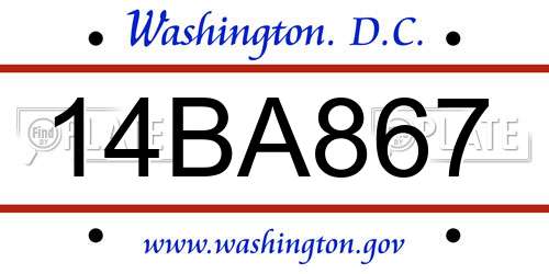 14BA867 District Of Columbia License Plate