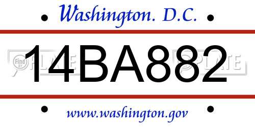 14BA882 District Of Columbia License Plate