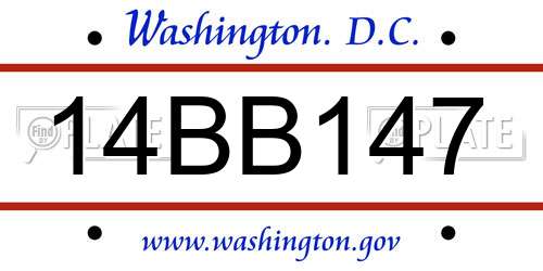 14BB147 District Of Columbia License Plate