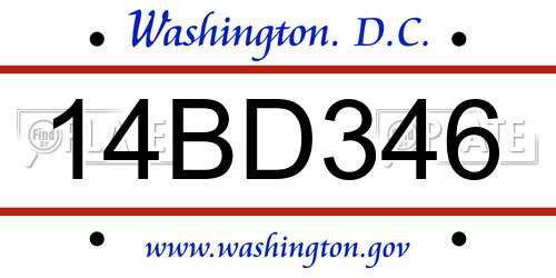 14BD346 District Of Columbia License Plate
