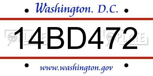 14BD472 District Of Columbia License Plate