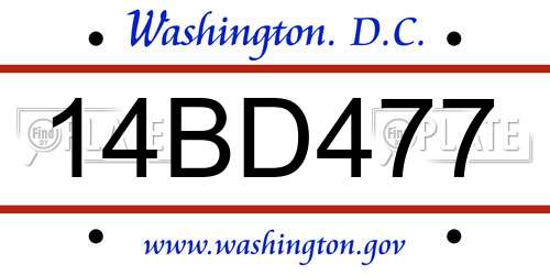 14BD477 District Of Columbia License Plate