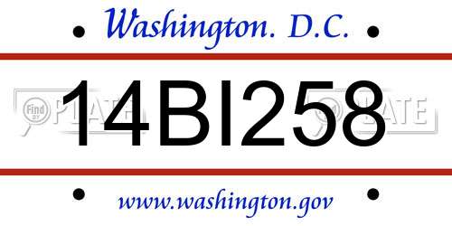 14BI258 District Of Columbia License Plate