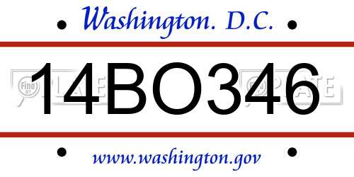 14BO346 District Of Columbia License Plate