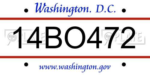 14BO472 District Of Columbia License Plate