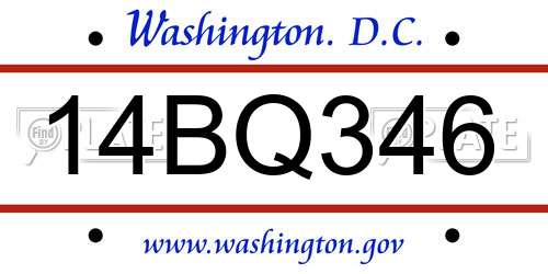 14BQ346 District Of Columbia License Plate