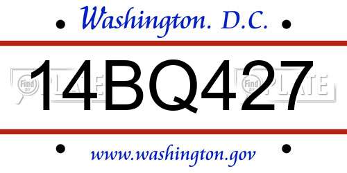 14BQ427 District Of Columbia License Plate