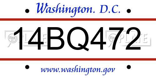 14BQ472 District Of Columbia License Plate