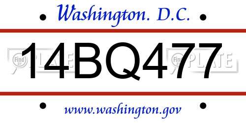 14BQ477 District Of Columbia License Plate