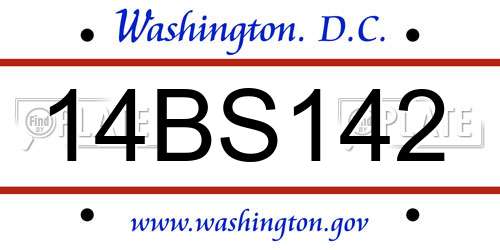 14BS142 District Of Columbia License Plate