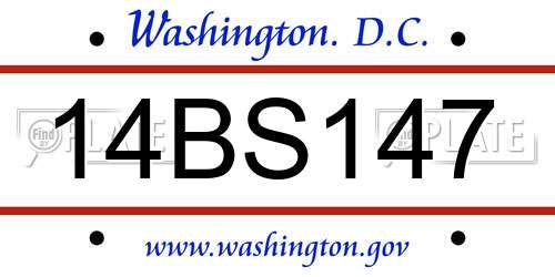 14BS147 District Of Columbia License Plate
