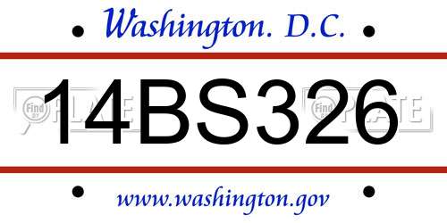 14BS326 District Of Columbia License Plate