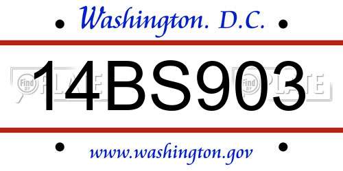 14BS903 District Of Columbia License Plate