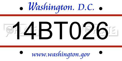 14BT026 District Of Columbia License Plate