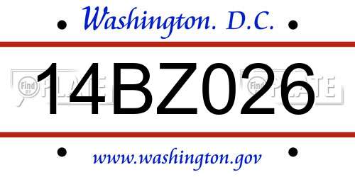 14BZ026 District Of Columbia License Plate