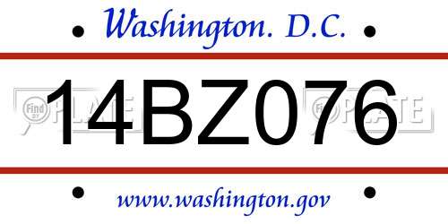 14BZ076 District Of Columbia License Plate