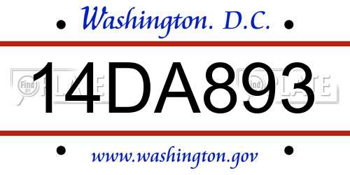 14DA893 District Of Columbia License Plate