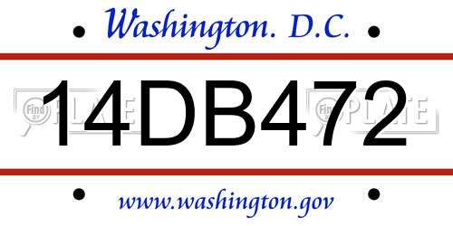 14DB472 District Of Columbia License Plate