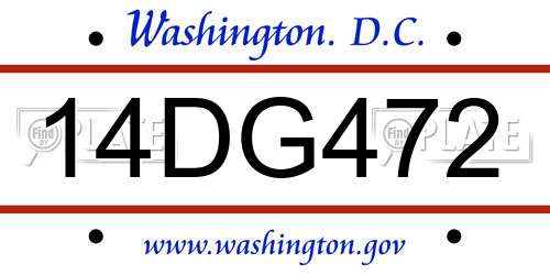 14DG472 District Of Columbia License Plate
