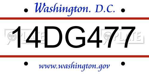 14DG477 District Of Columbia License Plate