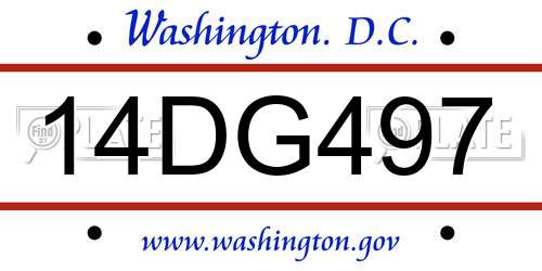 14DG497 District Of Columbia License Plate