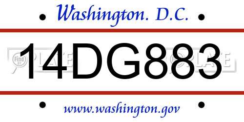 14DG883 District Of Columbia License Plate