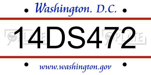 14DS472 District Of Columbia License Plate