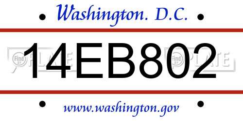 14EB802 District Of Columbia License Plate