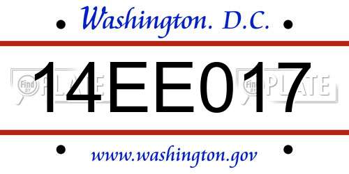 14EE017 District Of Columbia License Plate