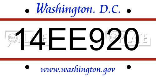 14EE920 District Of Columbia License Plate