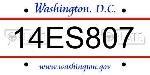 14ES807 District Of Columbia License Plate