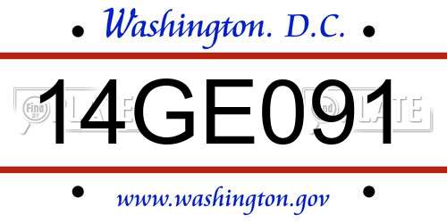 14GE091 District Of Columbia License Plate