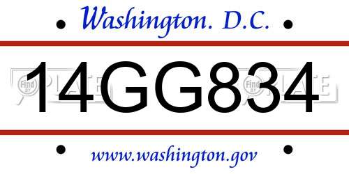 14GG834 District Of Columbia License Plate