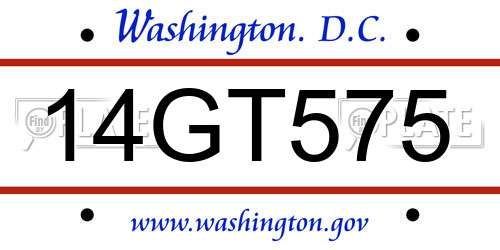 14GT575 District Of Columbia License Plate