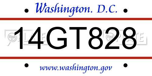 14GT828 District Of Columbia License Plate