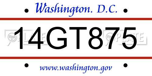 14GT875 District Of Columbia License Plate