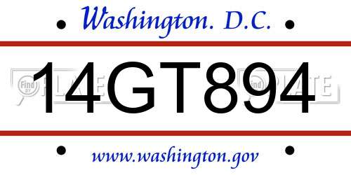 14GT894 District Of Columbia License Plate