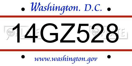 14GZ528 District Of Columbia License Plate
