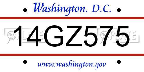14GZ575 District Of Columbia License Plate