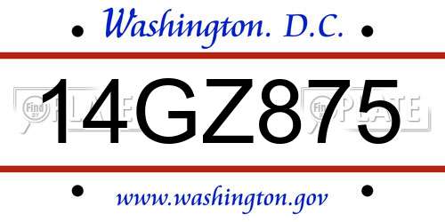 14GZ875 District Of Columbia License Plate