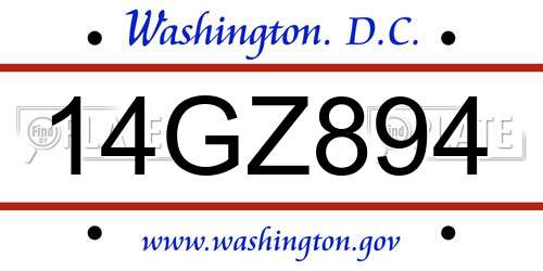14GZ894 District Of Columbia License Plate