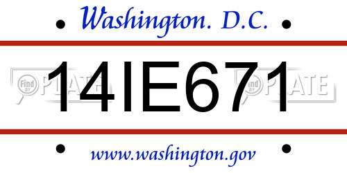 14IE671 District Of Columbia License Plate