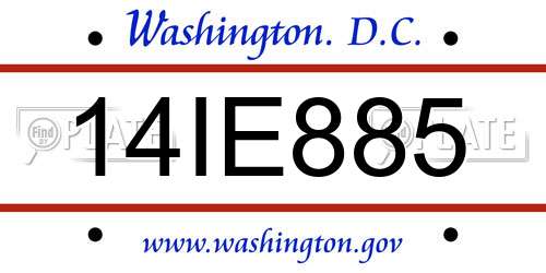 14IE885 District Of Columbia License Plate
