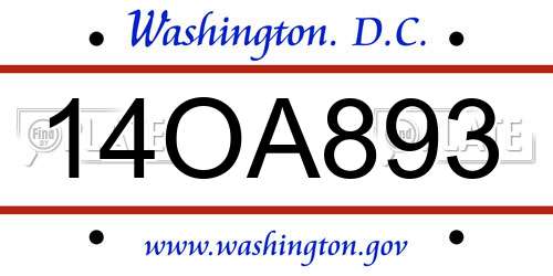 14OA893 District Of Columbia License Plate