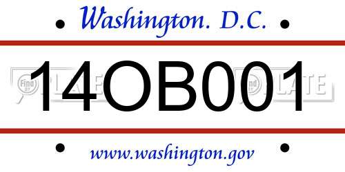 14OB001 District Of Columbia License Plate