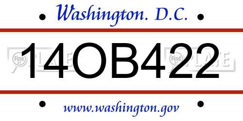 14OB422 District Of Columbia License Plate