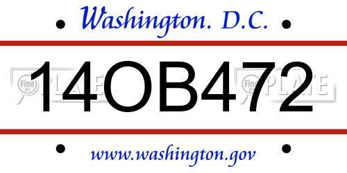 14OB472 District Of Columbia License Plate