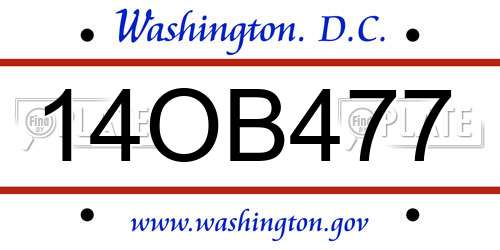 14OB477 District Of Columbia License Plate