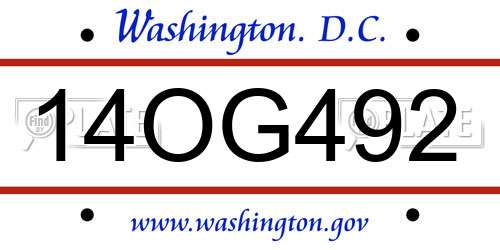 14OG492 District Of Columbia License Plate